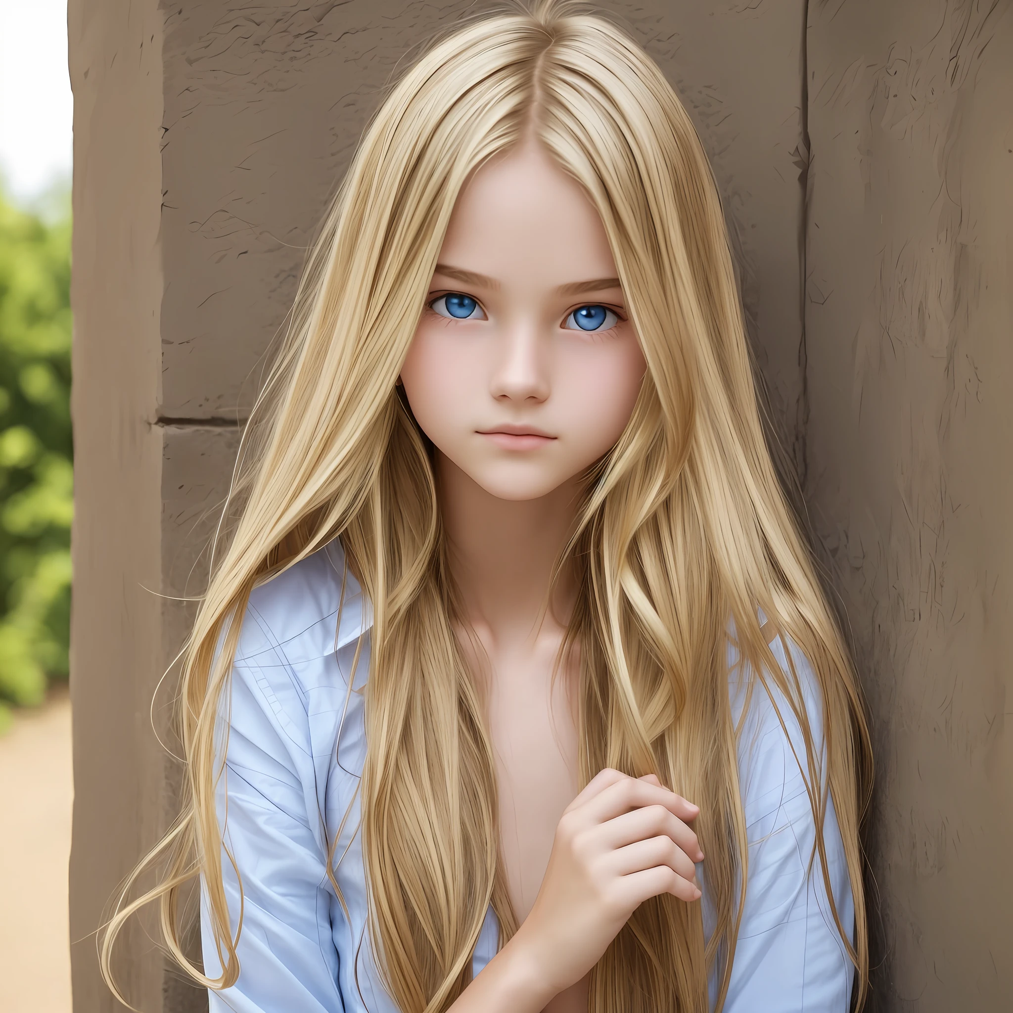 A Close Up Of A Woman With Long Blonde Hair And Blue Eyes Seaart Ai