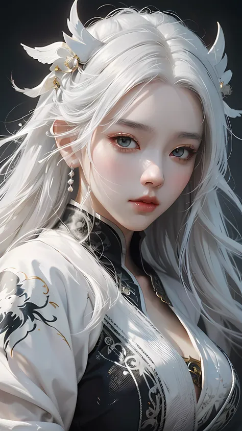 a close up of a woman with white hair and a white mask, beautiful ...