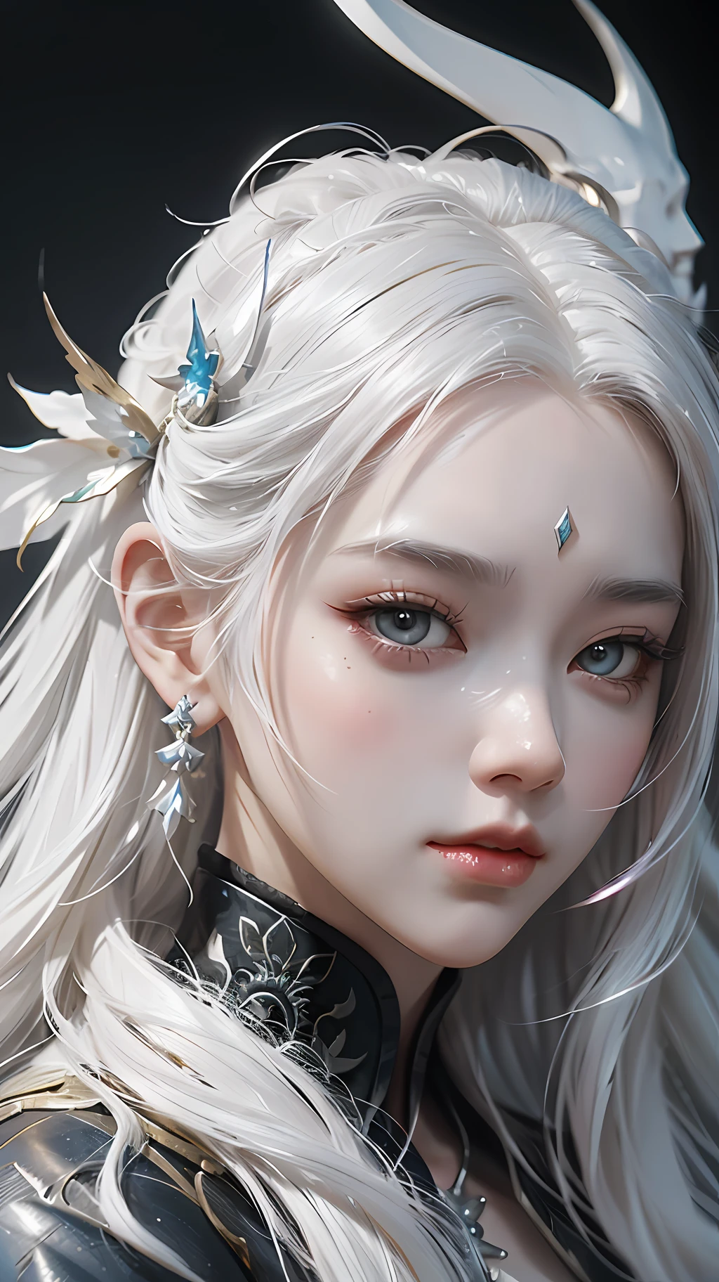 a close up of a woman with white hair and a white mask, beautiful character painting, guweiz, artwork in the style of guweiz, white haired deity, by Yang J, epic exquisite character art, stunning character art, by Fan Qi, by Wuzhun Shifan, guweiz on pixiv artstation