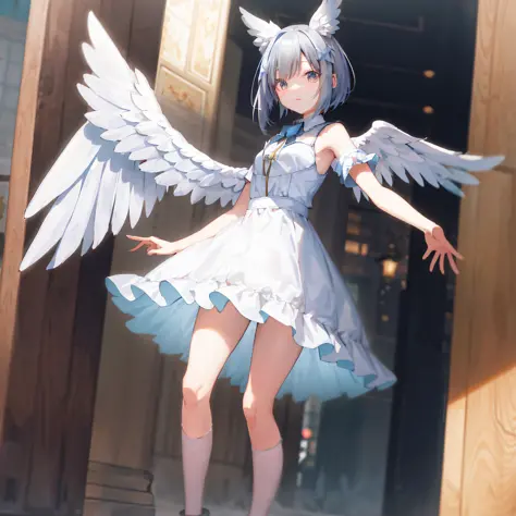 anime - style image of a woman dressed in a short dress with wings, cute anime waifu in a nice dress, trending on artstation pix...