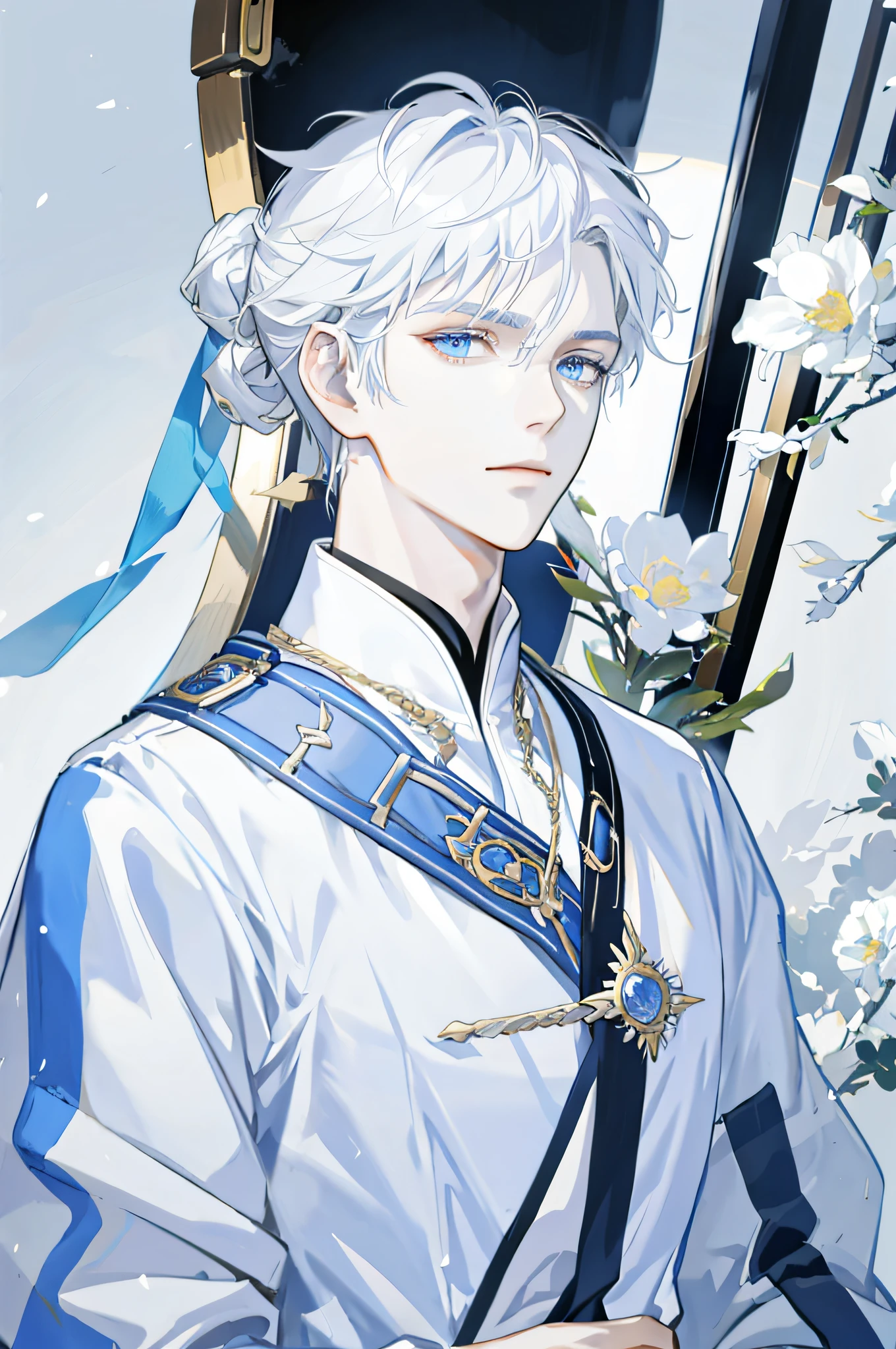 Дед, император, белые волосы, Светло-голубые глаза, элегантный, детальное лицо, дворянство
