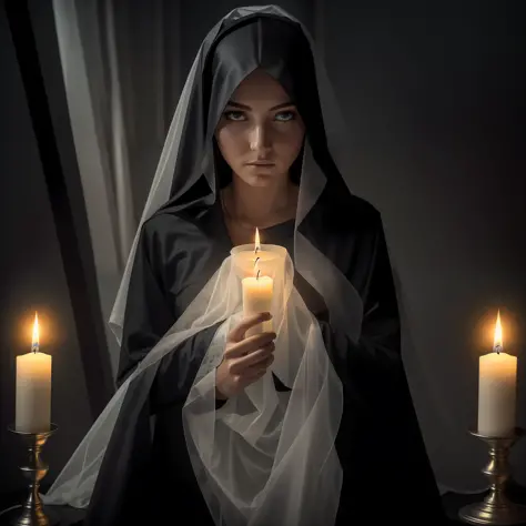 It was a dark night when a mysterious woman, wearing a white veil that contrasted with her grim gaze, entered that dark, empty room. Her footsteps were silent and determined as she made her way toward the only source of light present: the candle that strug...