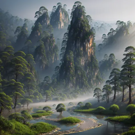 1. Dan Qing Miaohand, (best quality) master high-quality illustration, Xian Xia World mountain and river scenery, peaks and mountains, (misty mood) black fog, depth of field virtual and real interlaced, (high contrast) strong black and white style, mysteri...