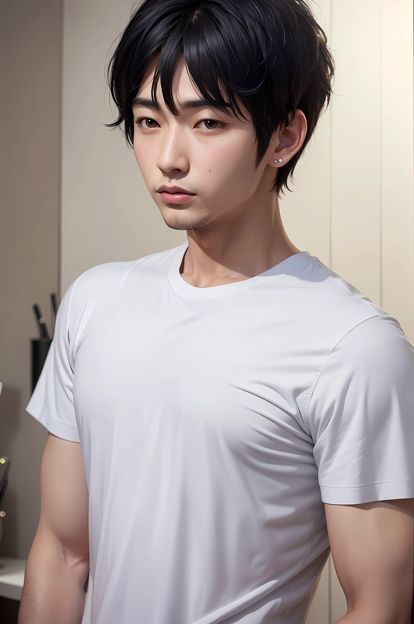 Arafed asian man with a white shirt and black hair - SeaArt AI