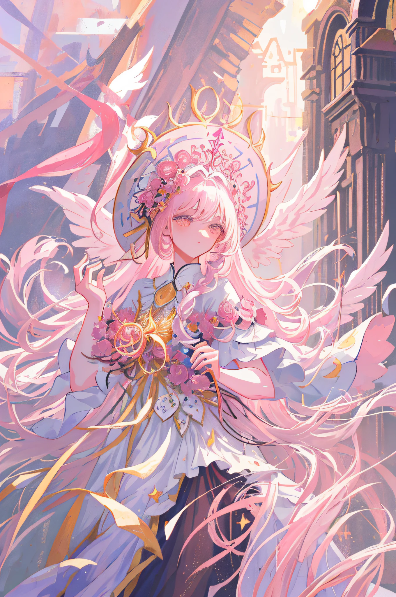 1girl, Silver hair, pink headwear, long hair, curly hair, gothic, pink puffy dress, magic circle, facing viewer, Realistic, delicate, smooth, flowing, ethereal, graceful, lifelike, precise, detailed, refined, subtle, intricate, soft, gentle, luminous, radiant, glowing, harmonious, balanced, proportionate, elegant, serene, tranquil, heavenly, celestial, pure, innocent, angelic, divine
(masterpiece), (best quality), Amazing, beautiful detailed eyes, (finely detail), Depth of field, extremely detailed CG, original, extremely detailed wallpaper, (vivid colors),