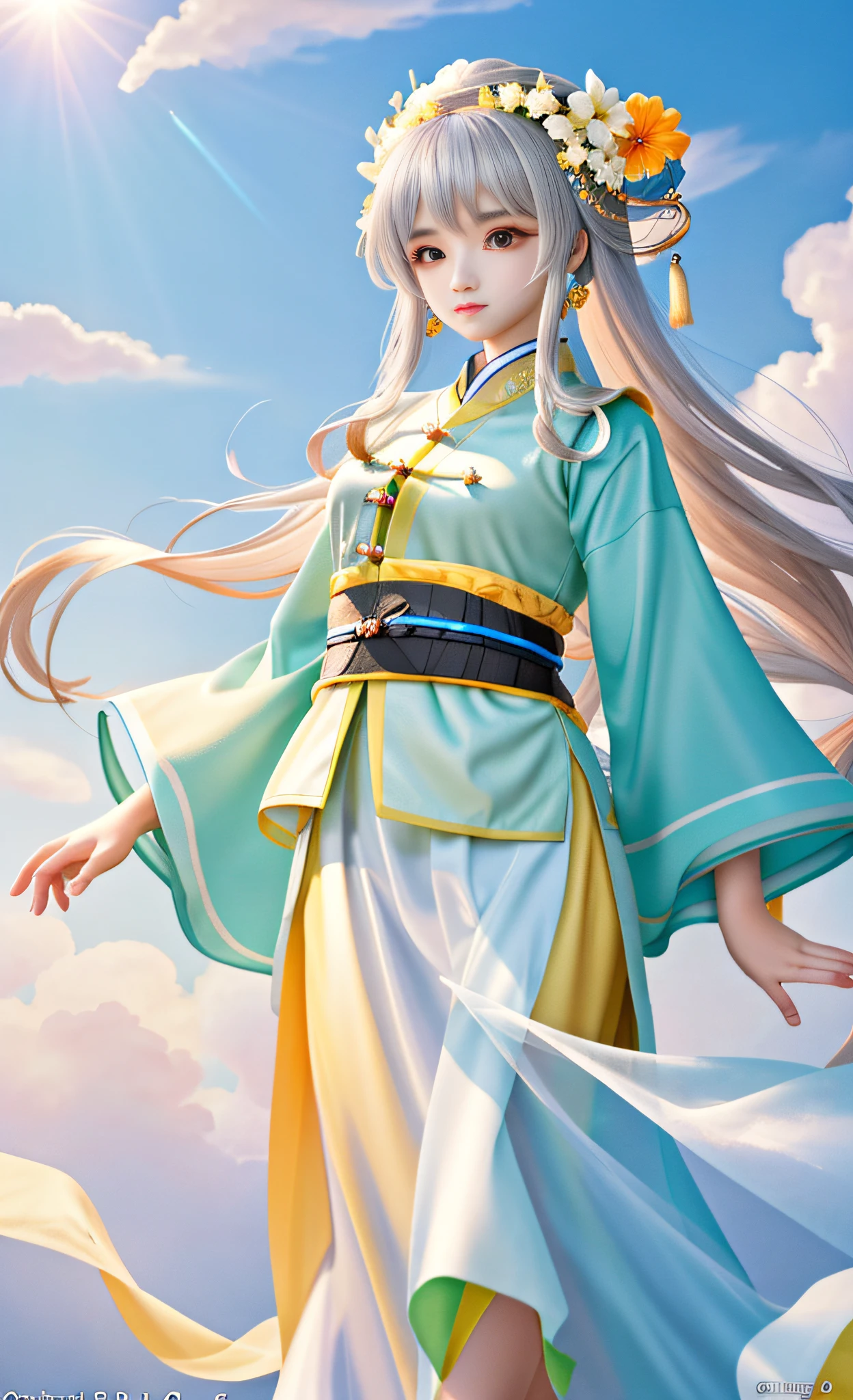 A pretty girl, ancient Chinese costume, whole body, sunshine, clear face, clean white background, masterpiece, super detail, epic composition, ultra HD, high quality, extremely detailed, official art, uniform 8k wallpaper, super detail, 32k