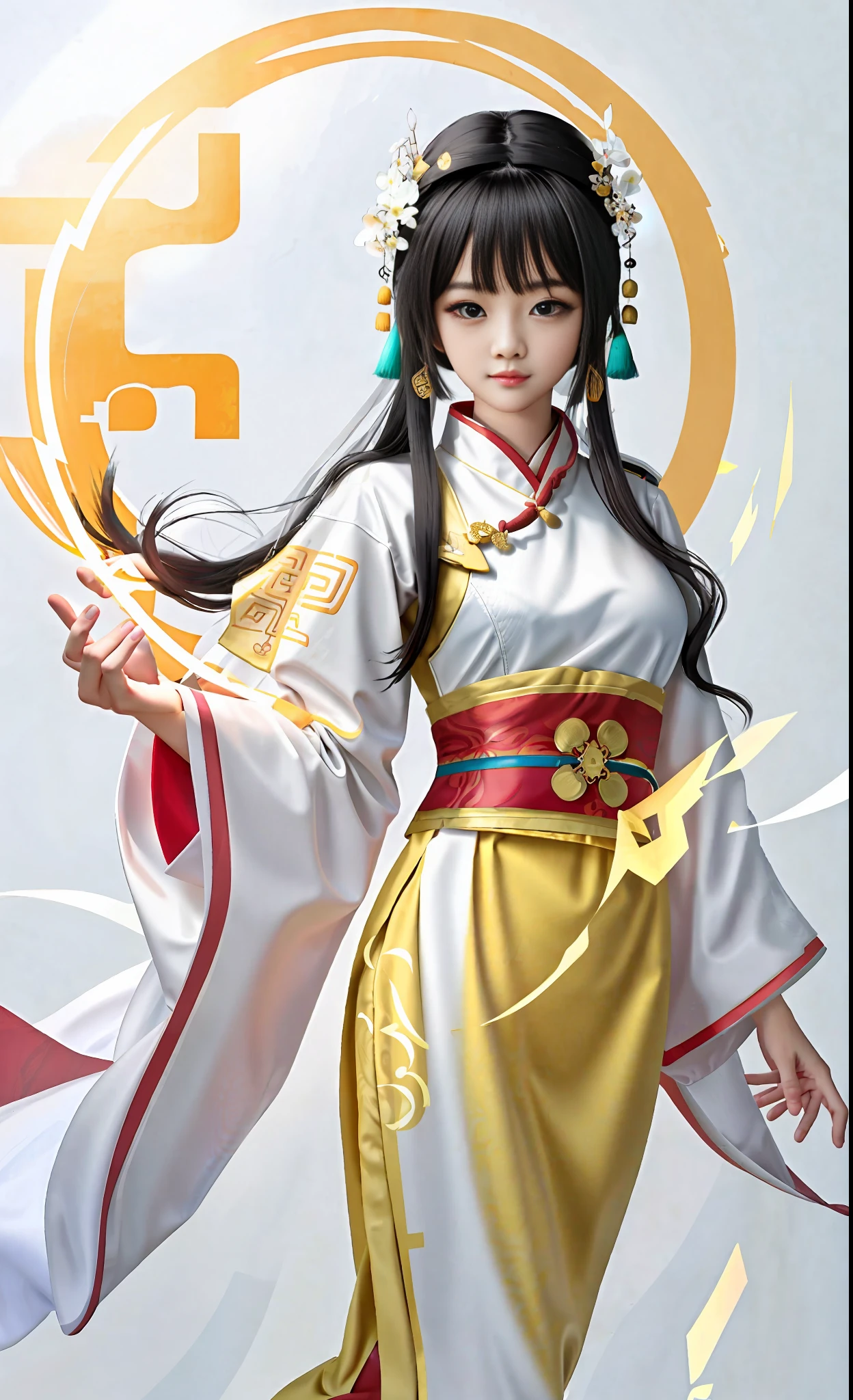 uma bela garota, traje chinês antigo, todo o corpo, rosto claro, limpar fundo branco, Obra de arte, Super Detalhe, composição épica, ultra HD, alta qualidade, extremamente detalhado, Papel de parede 8k, Super Detalhe, 32K