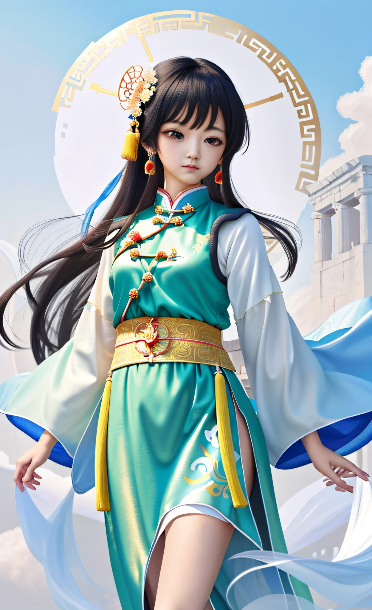 一個漂亮的女孩, 中国古代服饰, 全身, 清晰的臉, 干净的白色背景, 傑作, 超細節, 史詩作品, 超高畫質, 高品質, 非常詳細, 8k壁紙, 超細節, 32k