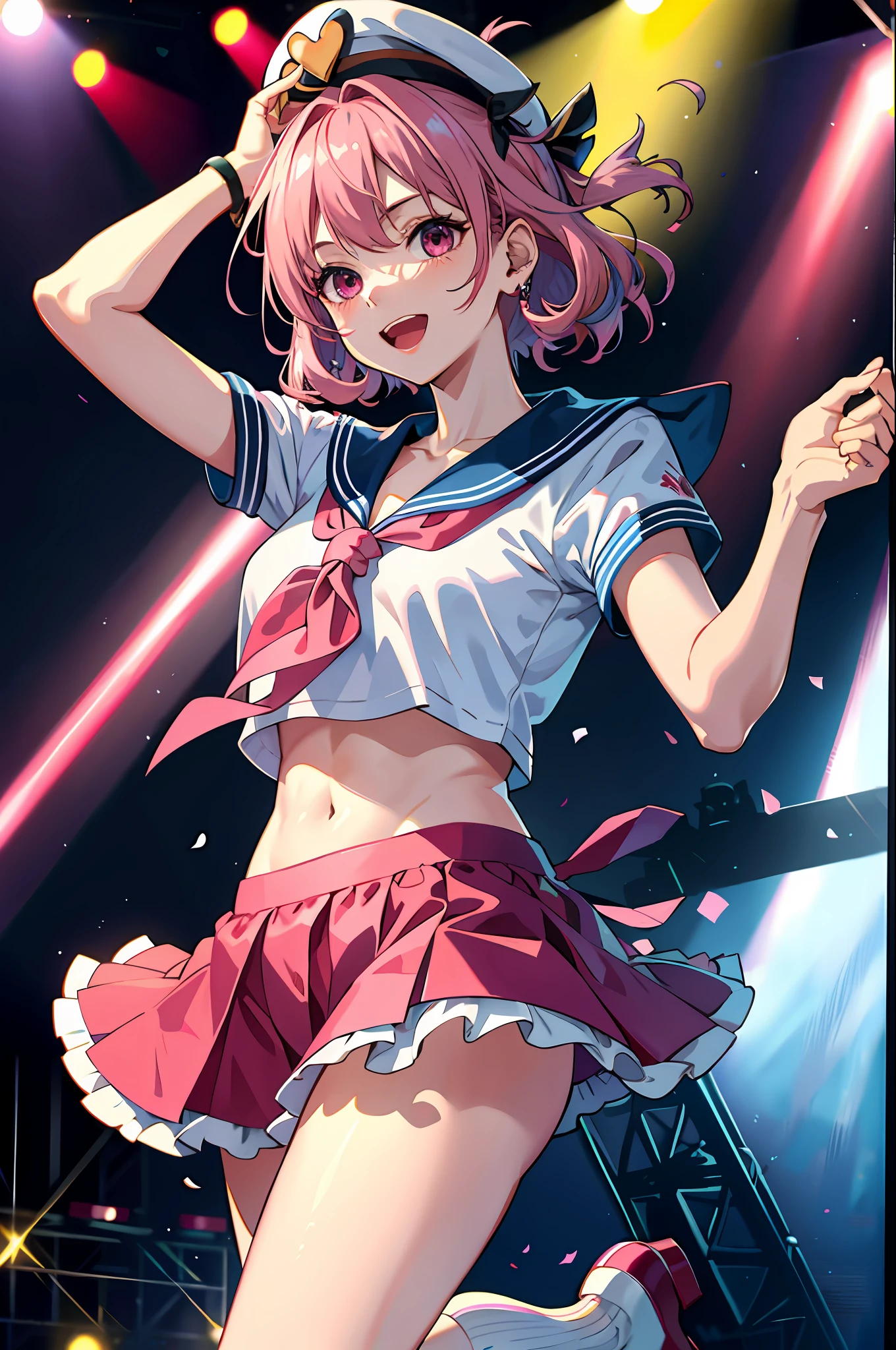 Anime girl in a short skirt and a sailor hat dancing - SeaArt AI