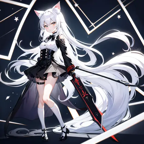 Anime characters dressed in black and white clothes with swords in Ark Knights, Girls Frontline Style, Girls Frontline, White Ca...