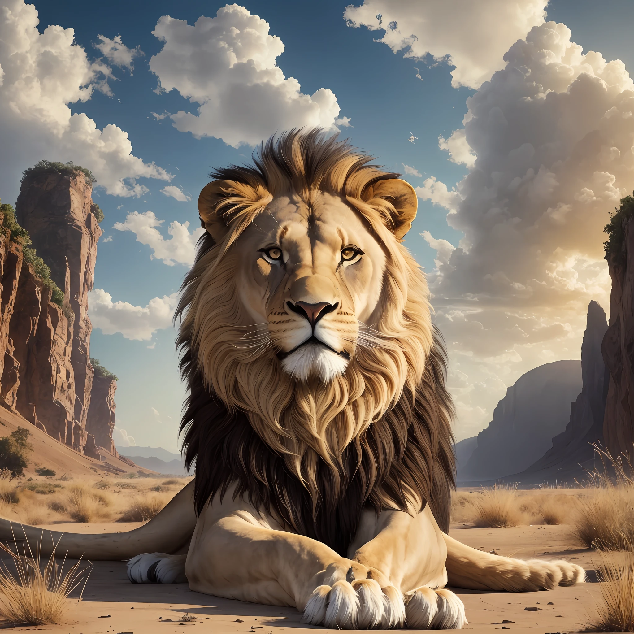 A MAJESTIC, IMPOSING, BEAUTIFUL LION, WITH A HUGE MANE, IN A BEAUTIFUL PLACE --auto --s2