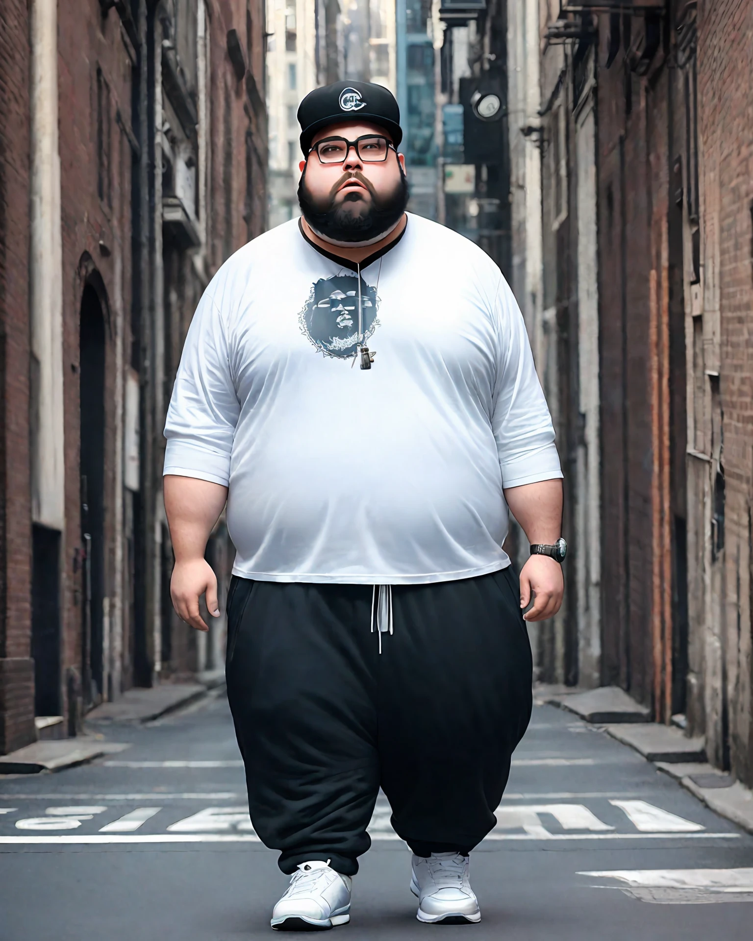 Arafed man in a white shirt and black pants walking down a street - SeaArt  AI