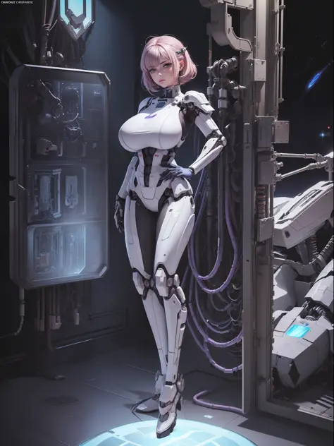 (full body photo:2), (one/woman/mechanic:1.8), (extremely large breasts:1.8), (all mechanical body:2), (with bionic armor:1.5), ...