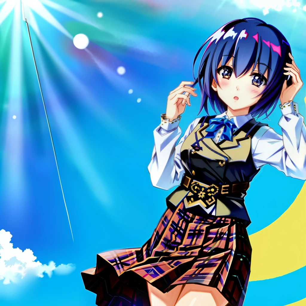 Anime girl in a school uniform flying a kite in the sky - SeaArt AI