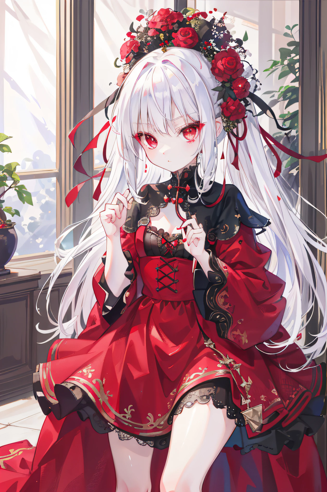 (fine, sharp image, super resolution, extremely amazing detail, awesome detail), subsurface scattering, best ratio of four fingers and one thumb, masterpiece, best quality, high quality, (1girl:1.2 ), solo, boy, white hair and red eyes, vampire, indifference
