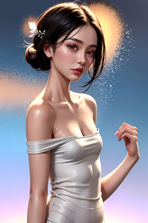 Fashion trendy beautiful and charming woman, gentle and charming Chinese beautiful woman, delicate and sexy collarbone, charming...