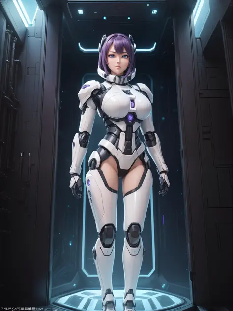 (full body photo:1.5), (one/woman/mechanical:1.5), (extremely large breasts:1.5), (all mechanical body:1.5), (with bionic armor:...