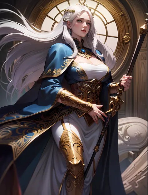 (illustration highres:1.1), (medieval RPG, majestic imperial looking Female (portrait pose:1.1), Character portrait, realistic d...