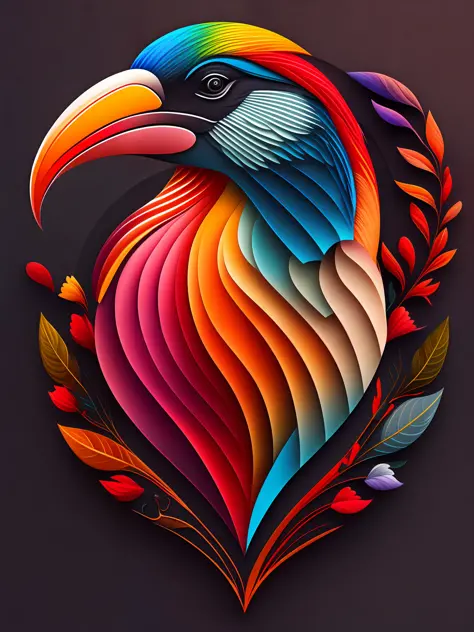 the colorful abstract of (hornbill of love shape), (colorful,high detailed,vector-art)