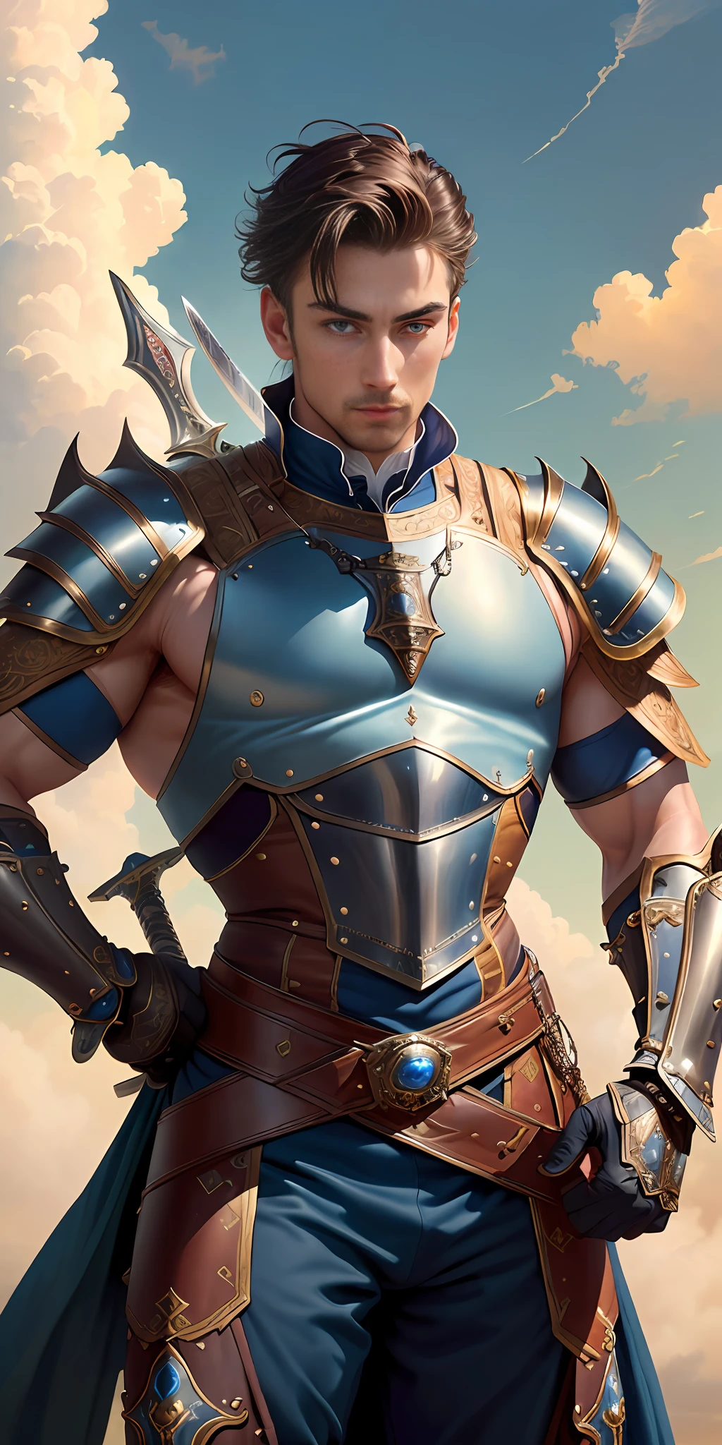 best quality)), detailed, (attractive but tasteful)) male warrior,  (((wearing Victorian armor))), ((dreamlike pose)) - SeaArt AI