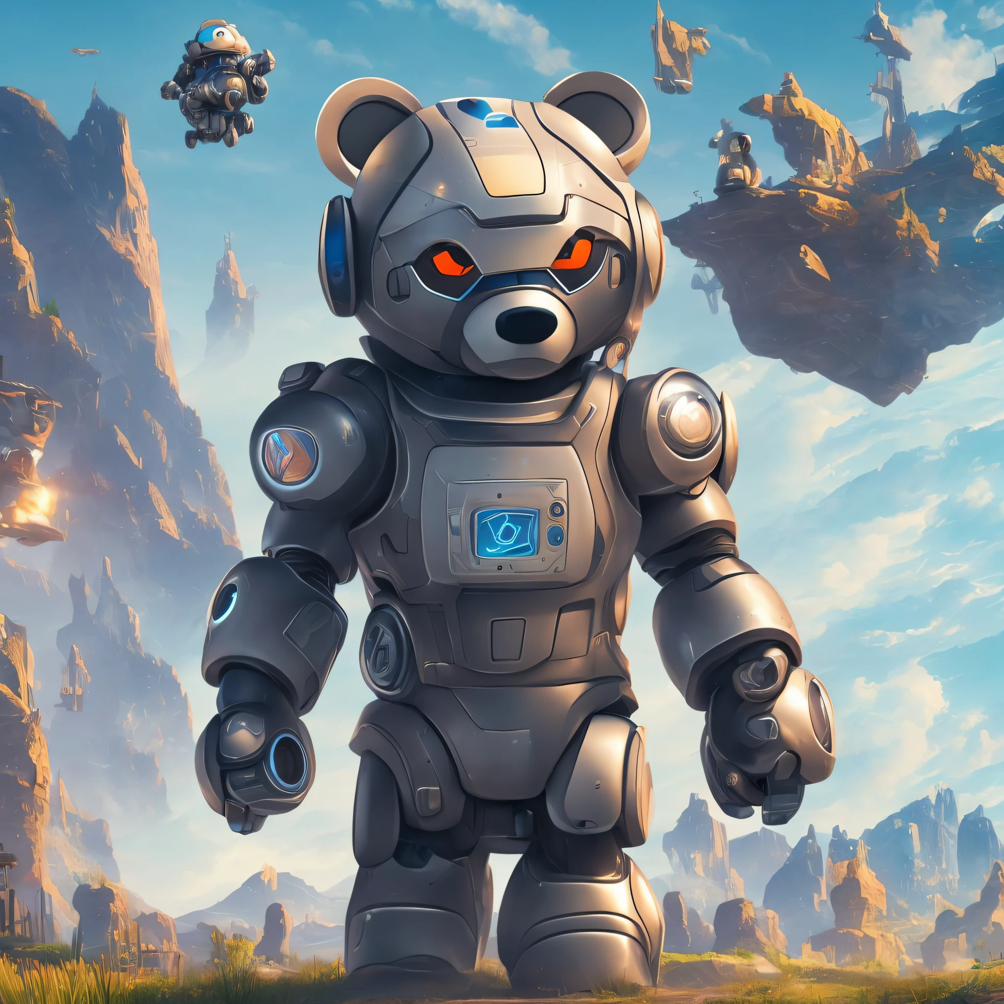 "Draw a futuristic robot bear that serves as an adventure companion for a child." --auto --s2