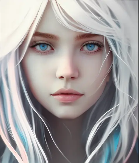 photograph of a girl with white hair and blue eyes with sunlight on her face, ultra realistic eyes, perfect mouth, perfect skin,...