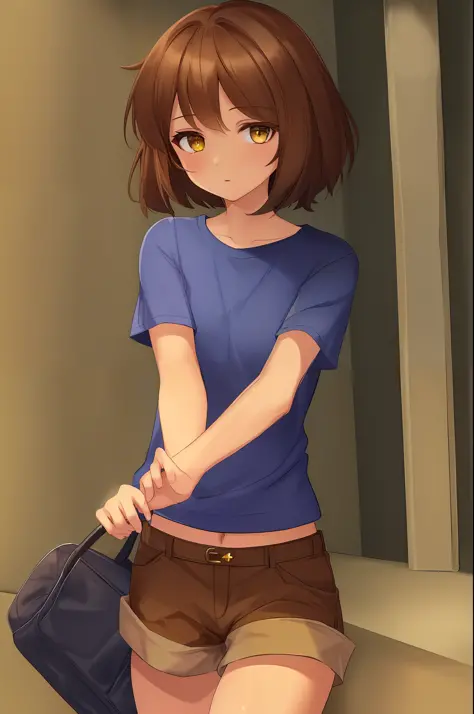 ((Best Quality)), ((Masterpiece)), (detailed), Underground Story Frisk, Brown Hair, (Brown Shorts:1.3), Bob Haircut, Short Hair,...