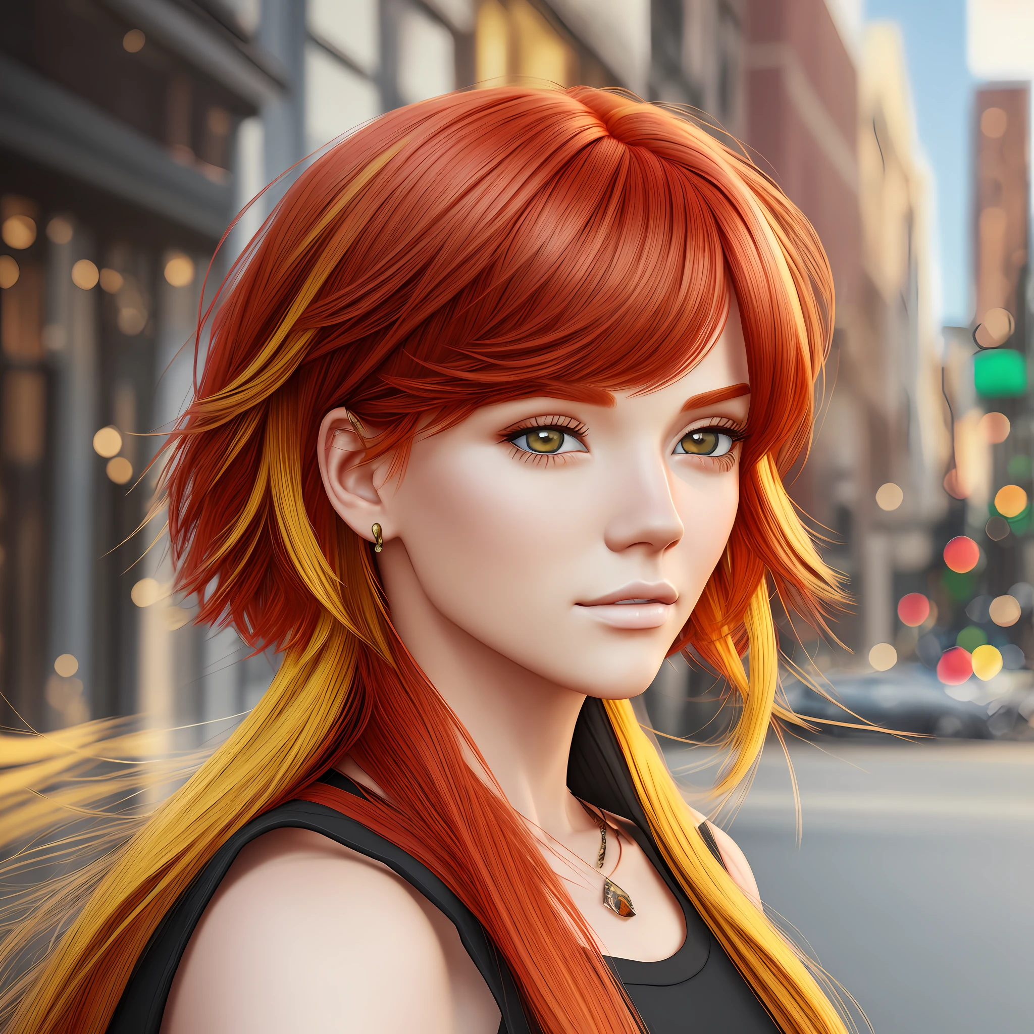 Red hair, yellow hair, realism, 8k, super detail --auto --s2