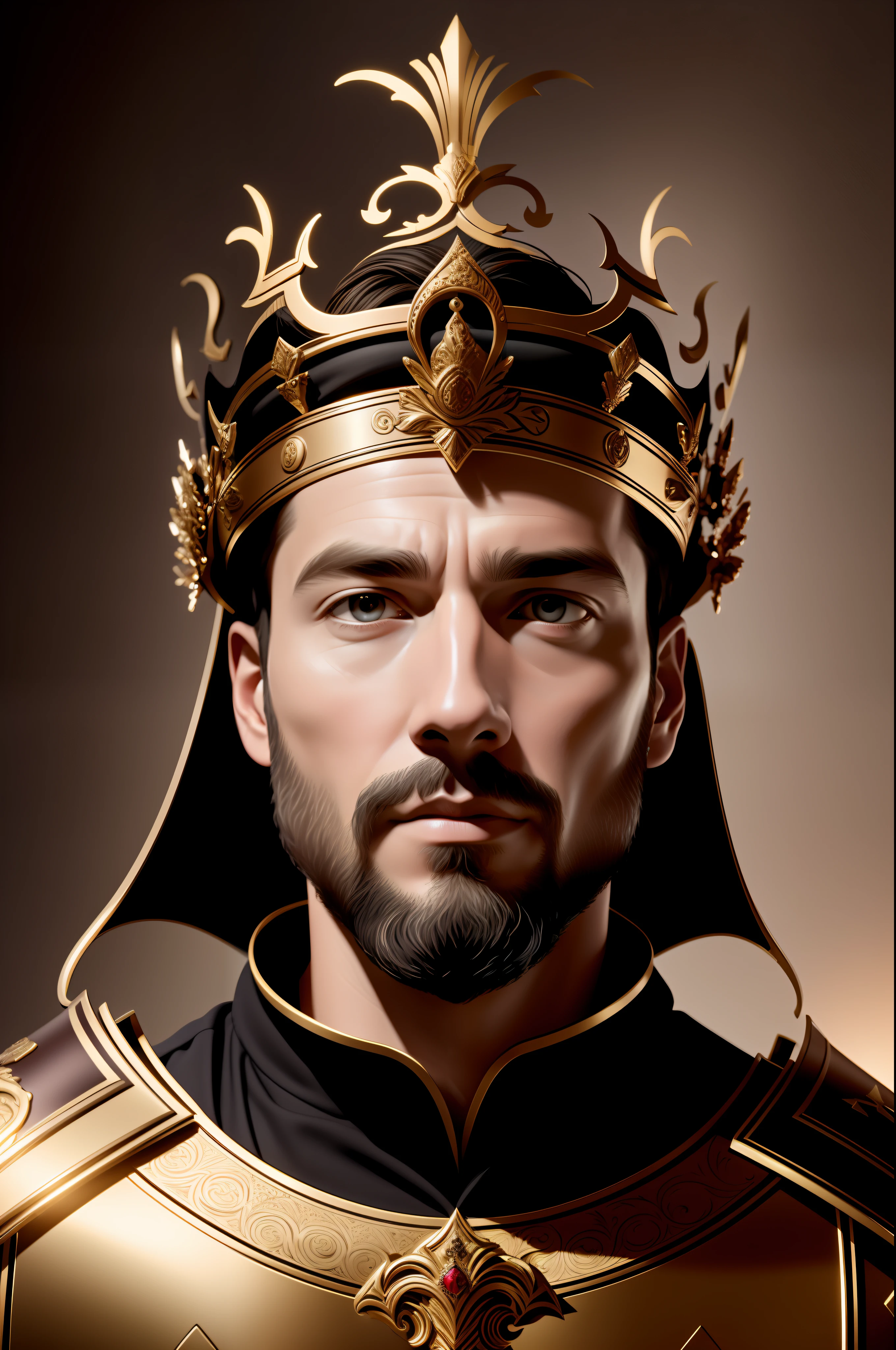 best quality, 500px, cgsociety, 8k, raw photo of (beautiful:1.2) human king, wear king crown, king armor, 40yo, beard, in castle, full body, ambient light, backlight, volumetric lighting, realistic, realistic lighting, cinematic lighting, depth of field, sharp focus, (high contrast:1.2), (film grain)