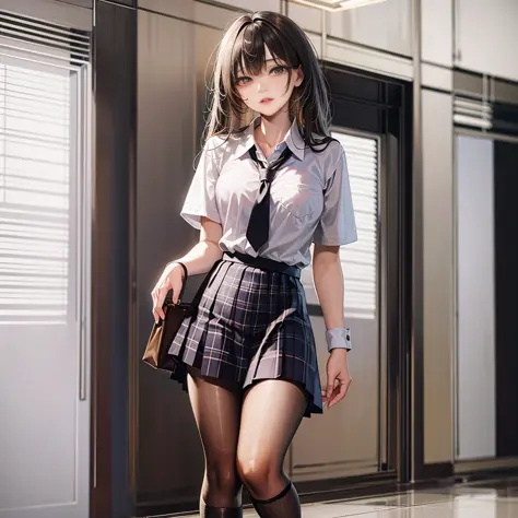 Tie, ultra-realistic schoolgirl, surreal schoolgirl, clear lips and high quality, full body photo,