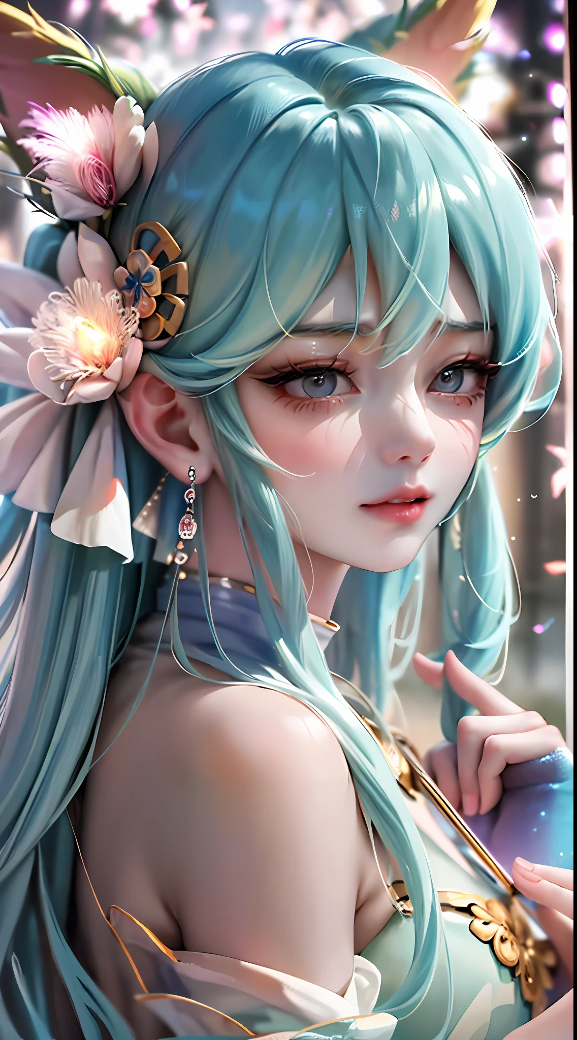 (masterpiece), (best quality), highly detailed, HDR, 1girl, solo focus, skindentation,Sports Bra，shorts，Romper， perfect face, puffy face, beautiful face, big eyes, puffy eyes, perfect eyes, eyelash，Hatsune Miku，Very detailed face，