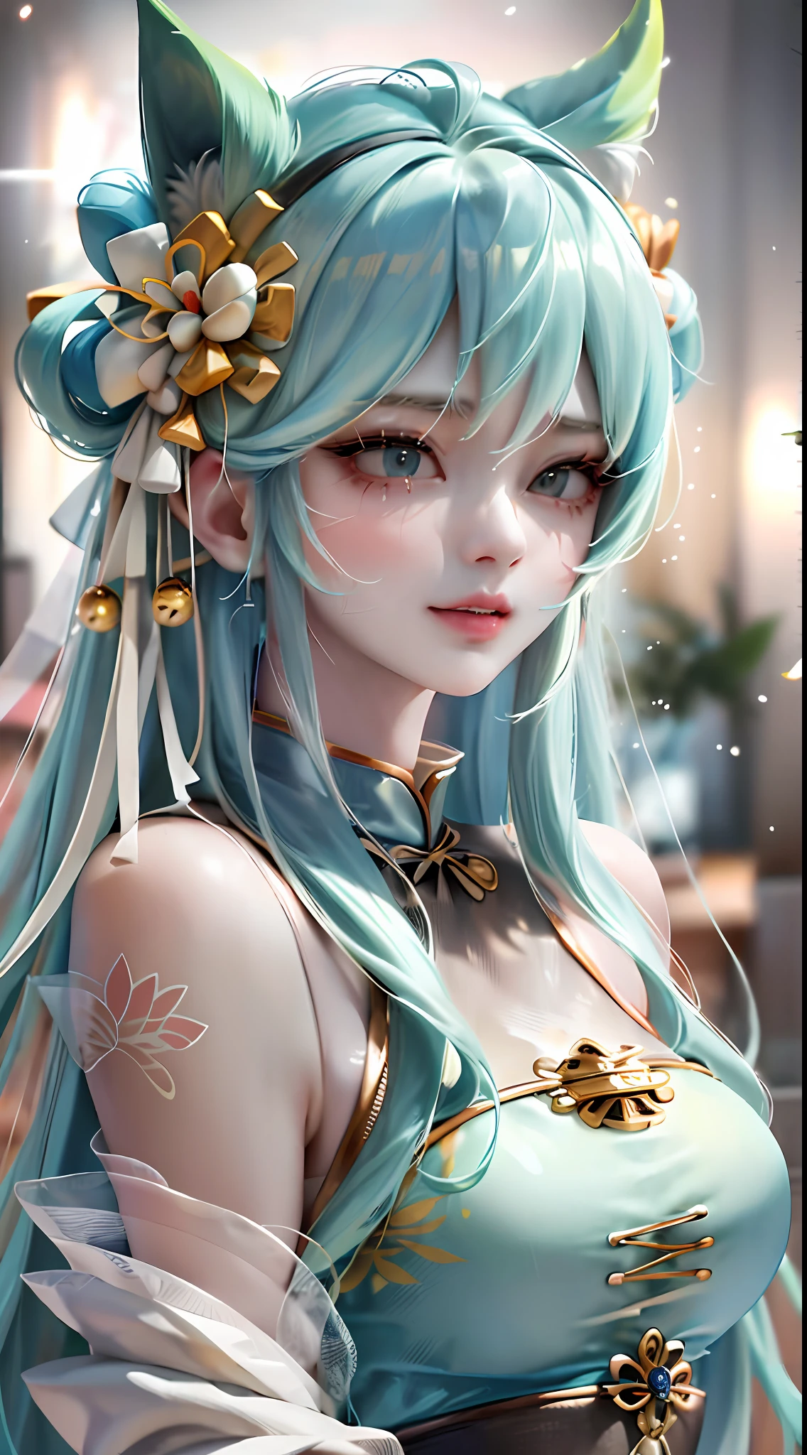 (masterpiece), (best quality), highly detailed, HDR, 1girl, solo focus, skindentation,Sports Bra，shorts，Romper， perfect face, puffy face, beautiful face, big eyes, puffy eyes, perfect eyes, eyelash，Hatsune Miku，Very detailed face，