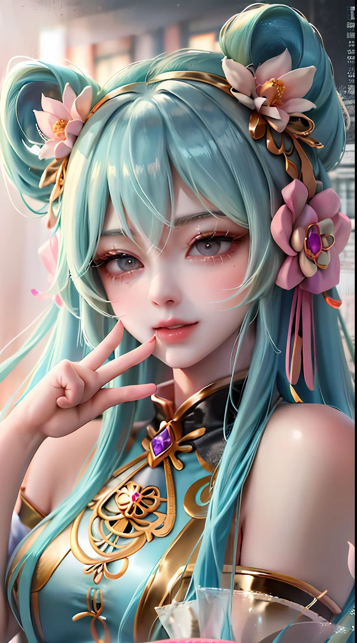 (masterpiece), (best quality), highly detailed, HDR, 1girl, solo focus, skindentation,Sports Bra，shorts，Romper， perfect face, puffy face, beautiful face, big eyes, puffy eyes, perfect eyes, eyelash，Hatsune Miku，Very detailed face，