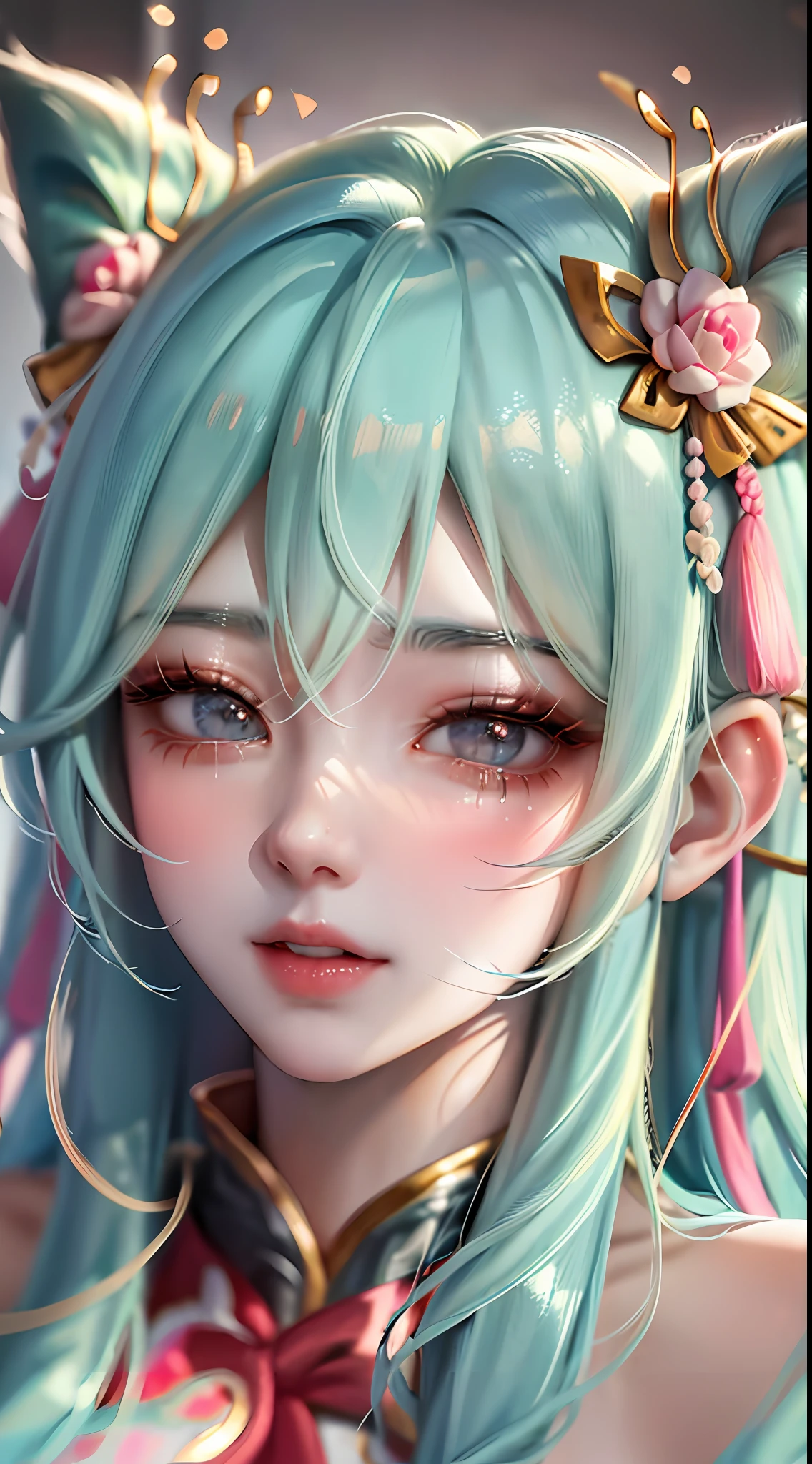 (masterpiece), (best quality), highly detailed, HDR, 1girl, solo focus, skindentation,Sports Bra，shorts，Romper， perfect face, puffy face, beautiful face, big eyes, puffy eyes, perfect eyes, eyelash，Hatsune Miku，Very detailed face，