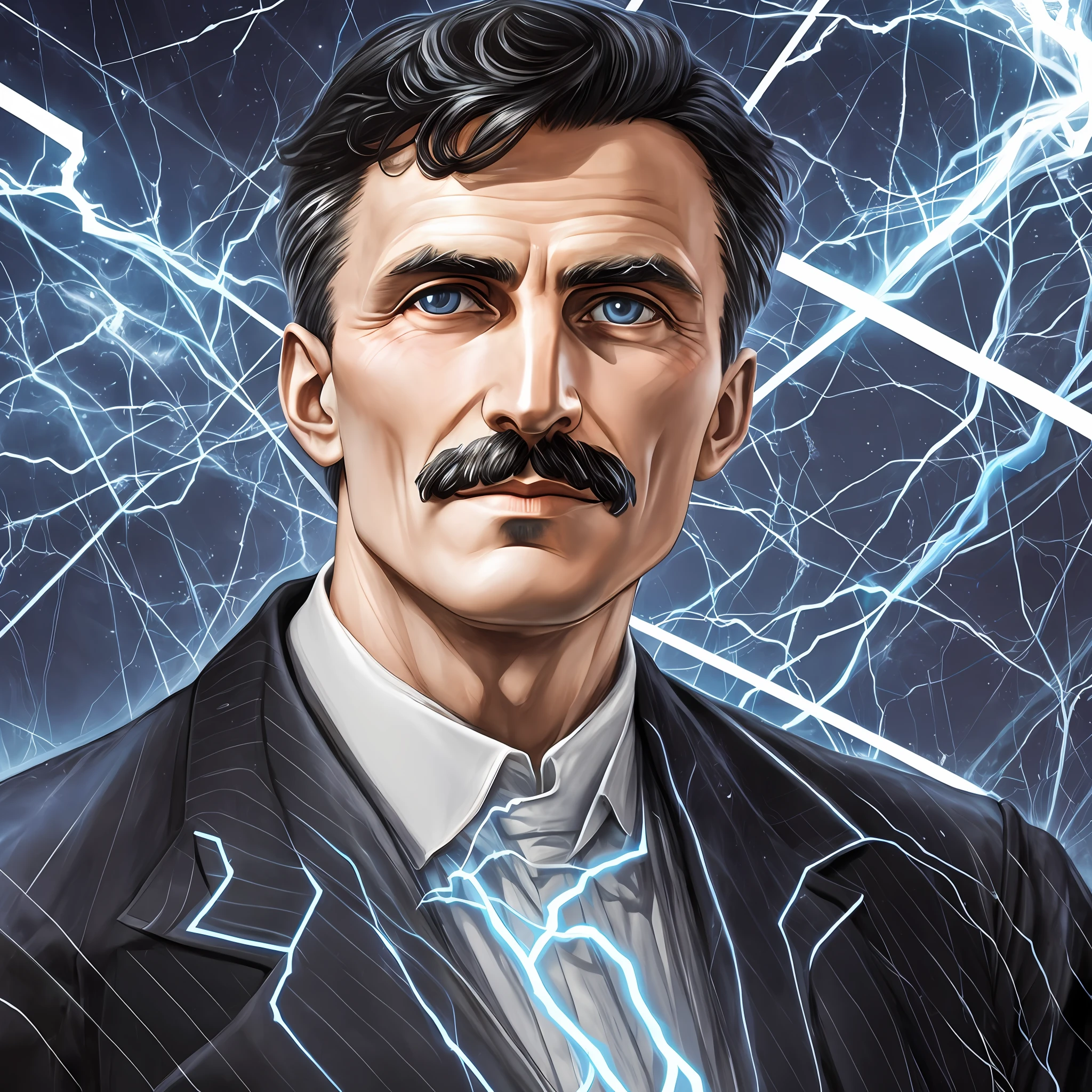 Nikola Tesla with lightning bolts around him --auto --s2 - SeaArt AI