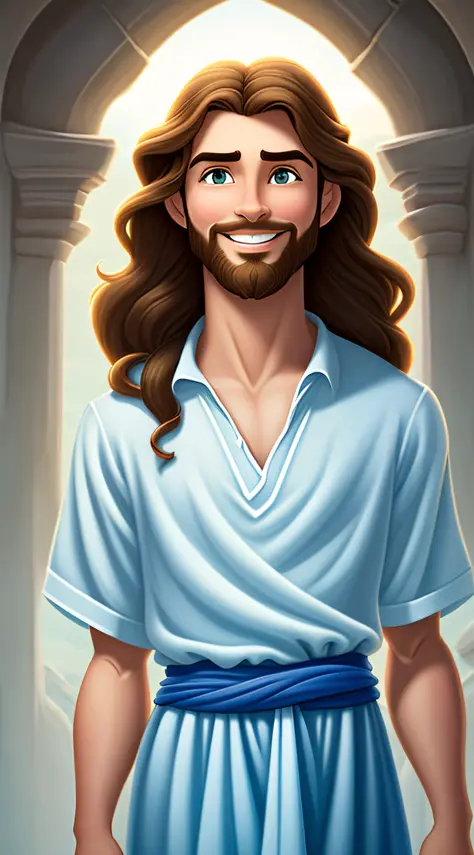 Original art quality, full body picture, Disney character animation style, young and handsome Jesus God, standing posture, hands...