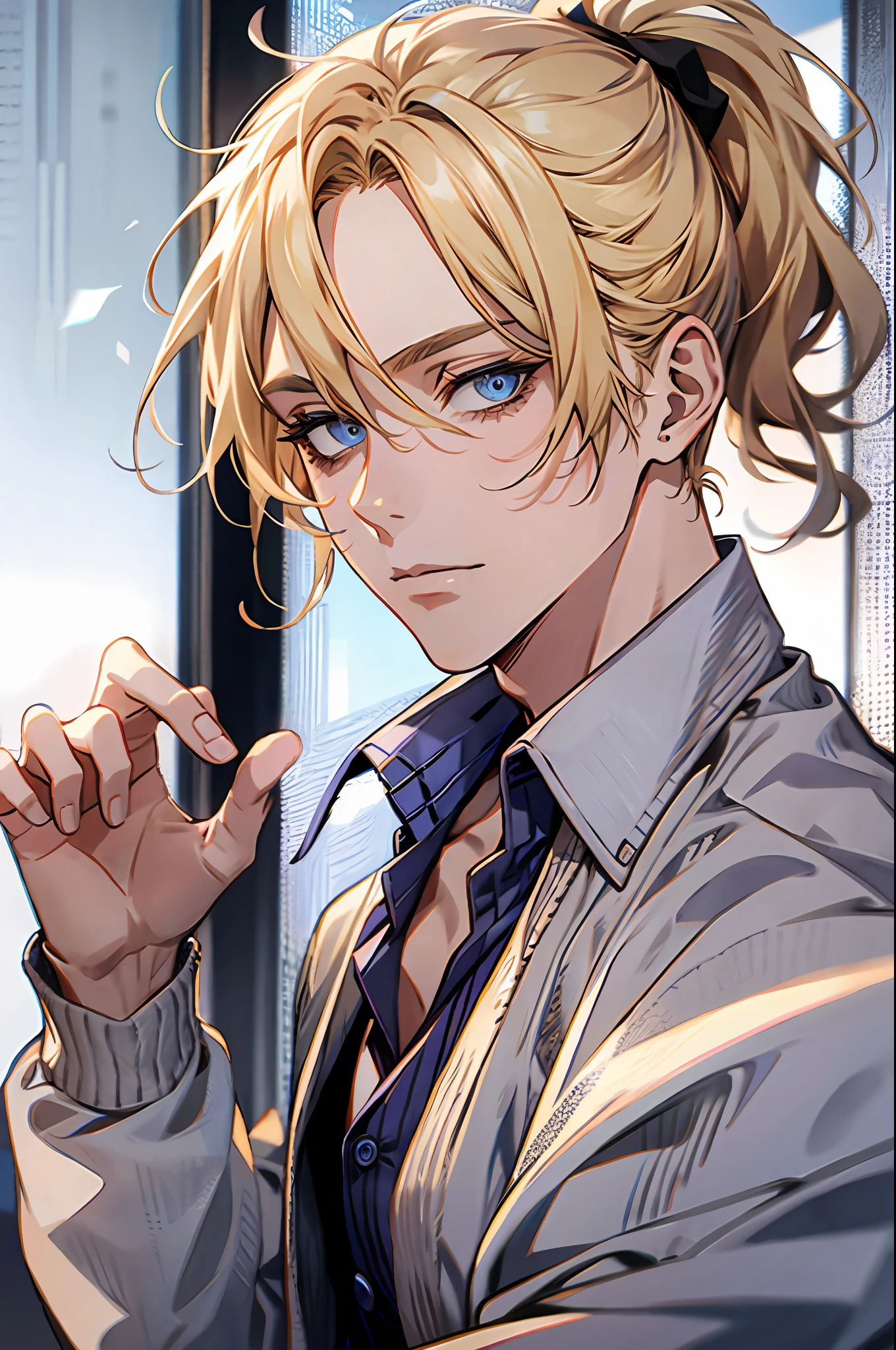 Anime - style image of a blonde haired man with blue eyes - SeaArt AI