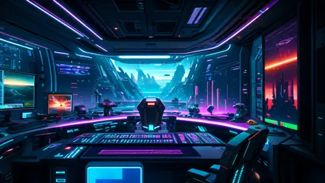 spaceship themed room with a computer and a desk with a monitor, scifi landscape, cyberpunk landscape, futuristic landscape, sci fi landscape, retrofuturistic digital painting, cyberpunk landscape wallpaper, sci-fi landscape, sci - fi landscape, futuristic...