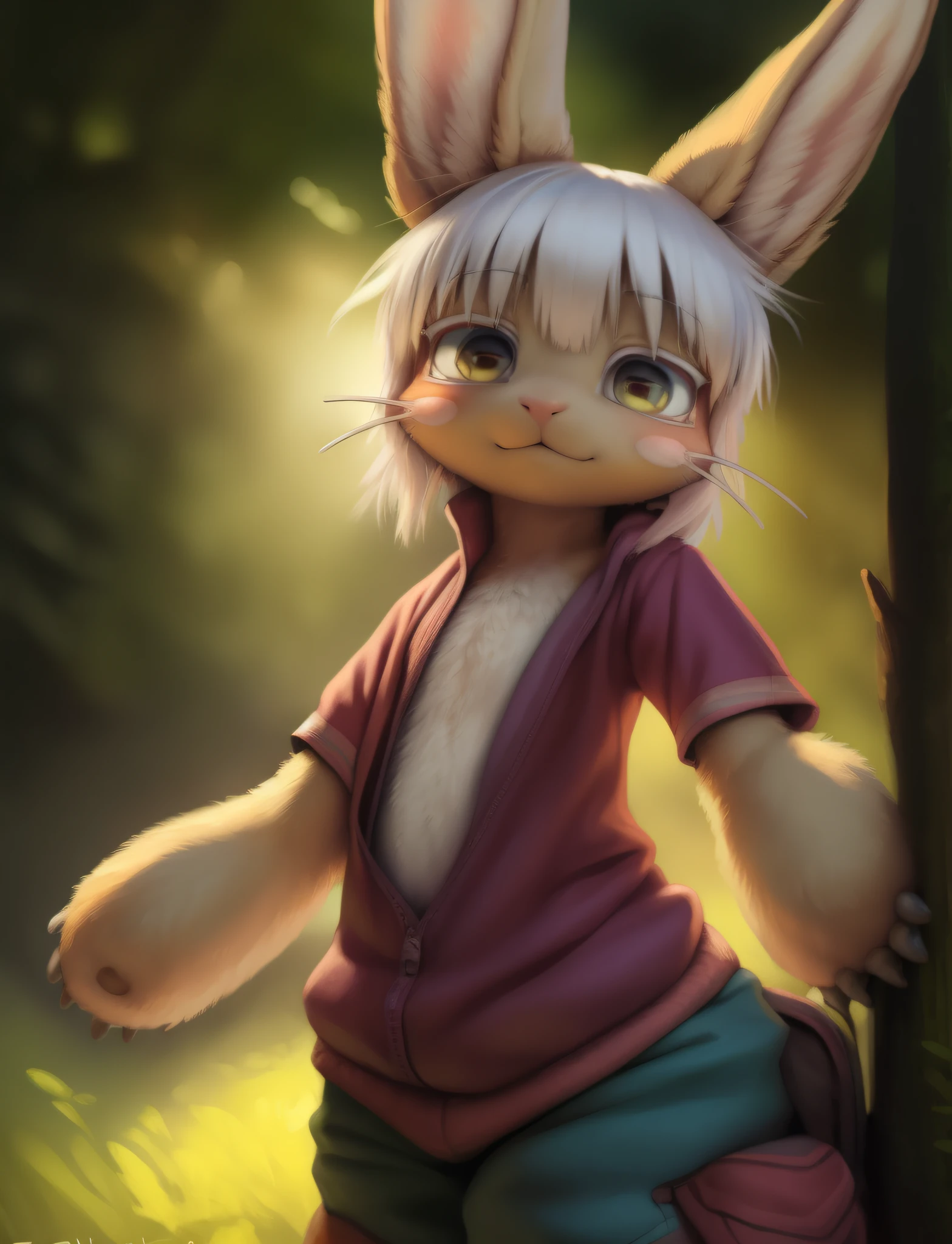 by kenket, by totesfleisch8, (by thebigslick, by silverfox5213:0.8), (by syuro:0.2), 1girl, solo, furry, nanachi \(made in abyss\), nanachipants, standing, looking at viewer, (uploaded on e621,8k, RAW photo, high resolution,high quality), ((masterpiece)), female, (wear shirt and bottomless), (front view), (cinematic lighting), backlighting, (shaded), detailed background, by dagasi, (by personalami), [by Ruan Jia], photorealistic, hyperrealistic,