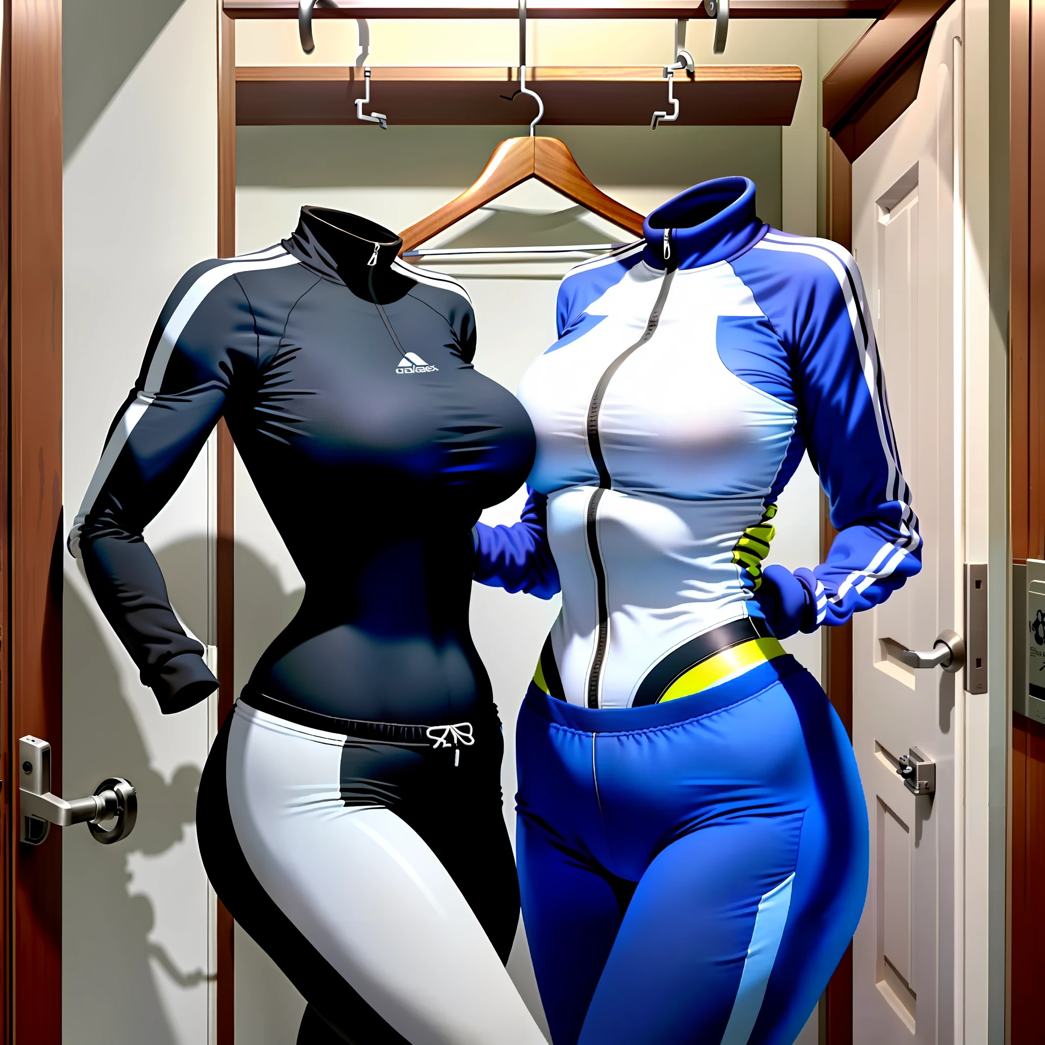 Two women in tight pants and tight tops standing next to each other -  SeaArt AI