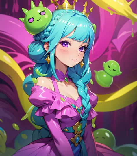 Slime girl, (slime), Slime hair Crown braid hair style, Psychedelic purple, crazy style dress, Masterpiece, Best Quality