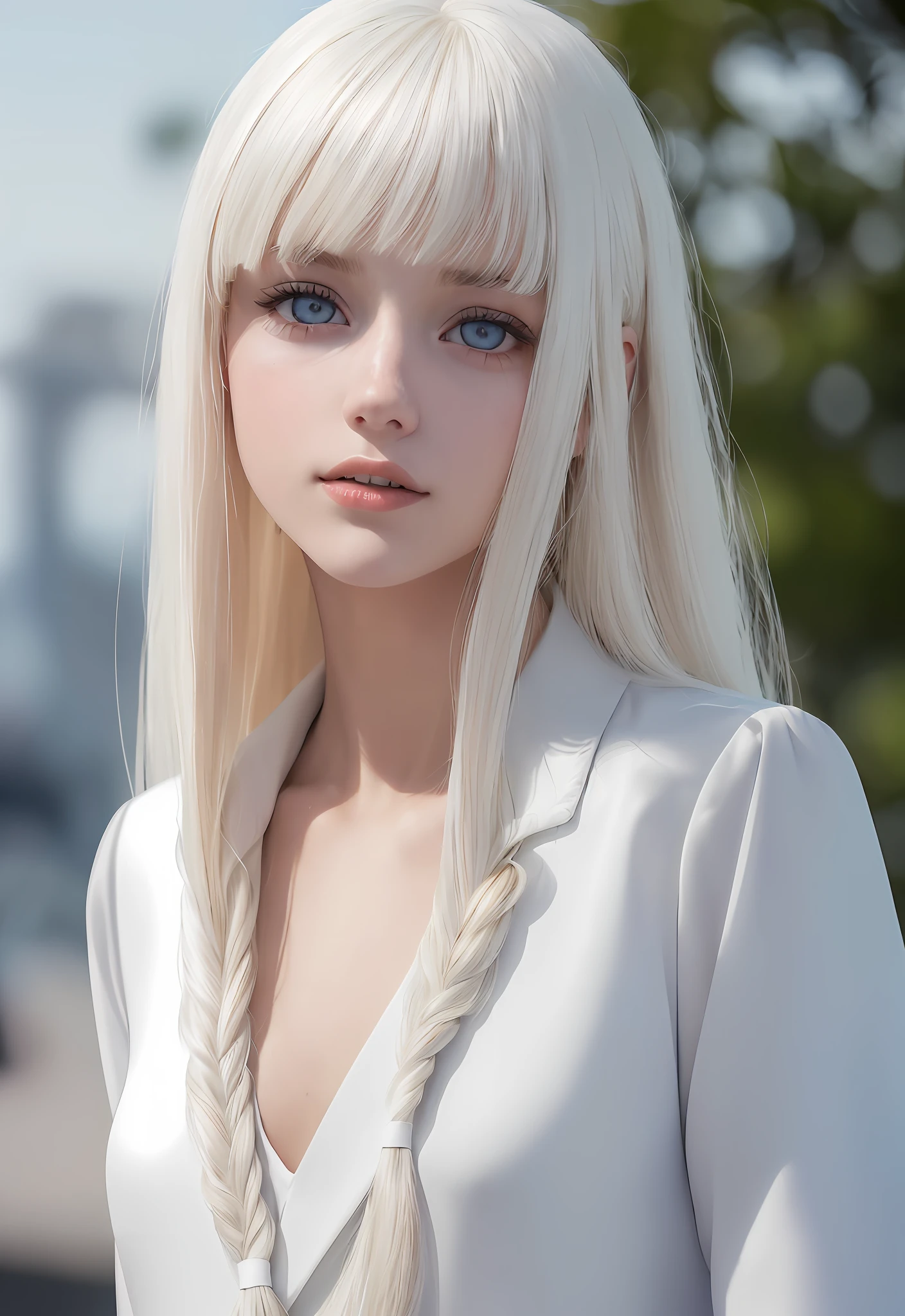 RAW photos, sailor suits, school uniforms, (((portrait of extreme beauty))), (((shining white beautiful skin)), 1 girl, 14-year-old pretty beautiful girl in Prague, ((bright platinum blonde hair with luster)), [attractive whitish light blue eyes], silky fine hair, straight long hair, eyeliner, beautiful bangs, hair between eyes, fluttering hair, smile, ((masterpiece, top quality, Ultra detail, film light, complex detail, high resolution, 8k, very detail)), detailed background, 8k uhd, dslr, soft light, high quality, film grain, fujifilm xt3, shallow depth of field, natural light, (perfect hands), perfect beautiful face, big breasts