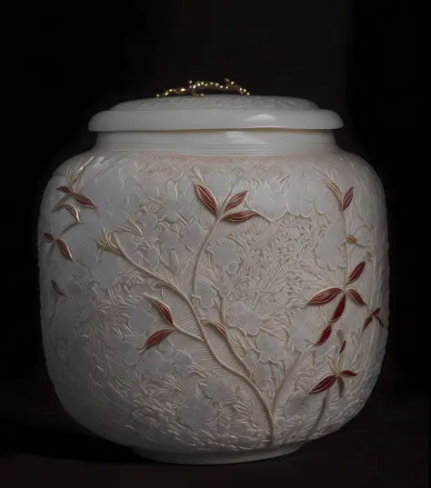 Red porcelain, intricately carved, ivory carving, ((masterpiece)), delicate and authentic details, high resolution, 8k