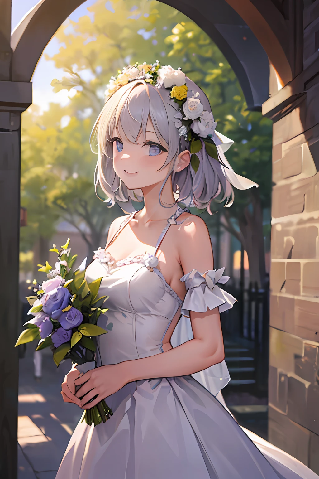 (masterpiece), (best quality), (highres),bokeh,depth,
1girl, smile,crowds,many girls, outdoors, church,looking at each other,various hair,
teenage,18 years old,medium breasts,
Wedding dress, clavicle, flying bouquet,