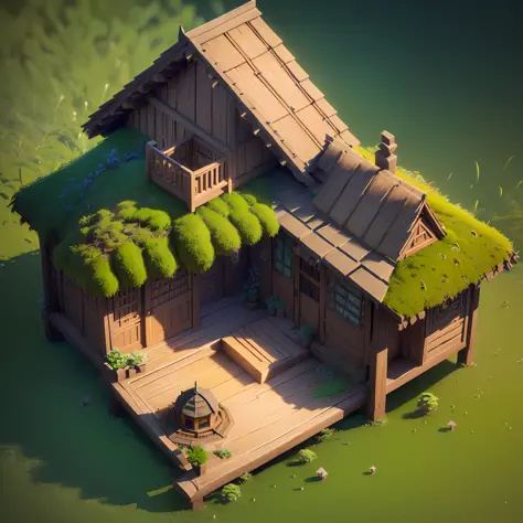 (isometric 3D),(masterpiece),  (extremely detailed CG unity 8k wallpaper), (best quality), (best illustration), (best shadow),
a cute , Javanese House, A round turnip hut covered with moss
,octane render,ray tracing,ultra detailed