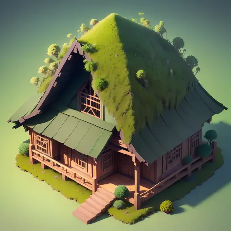 (isometric 3D),(masterpiece),  (extremely detailed CG unity 8k wallpaper), (best quality), (best illustration), (best shadow),
a cute , Javanese House, A round turnip hut covered with moss
,octane render,ray tracing,ultra detailed