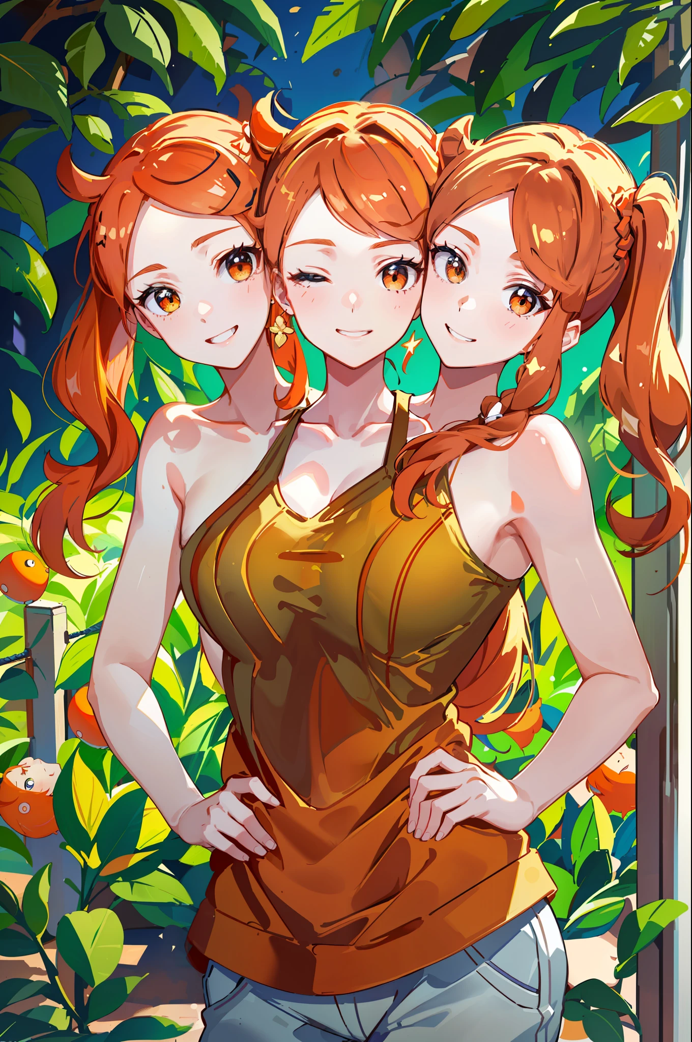 3heads, best quality, masterpiece
3 girls, sonia, orange hair, identical hair color, same eye color, necks side by side, necks evenky spaced on shoulders, smiling, running, gym uniform, sweatpants, outdoors
((three heads, 3head):1.5)