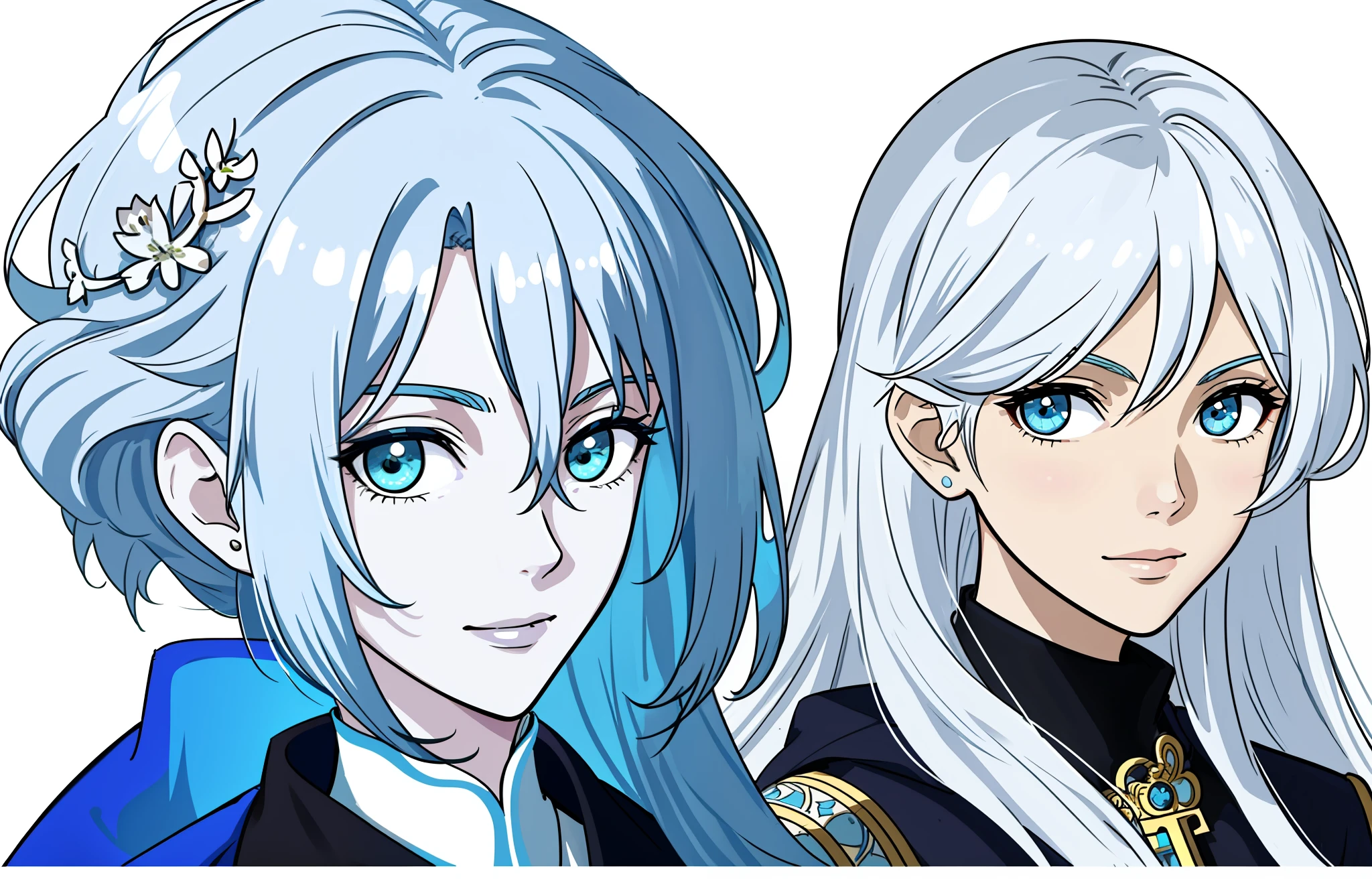 Two anime characters with blue hair and white hair - SeaArt AI