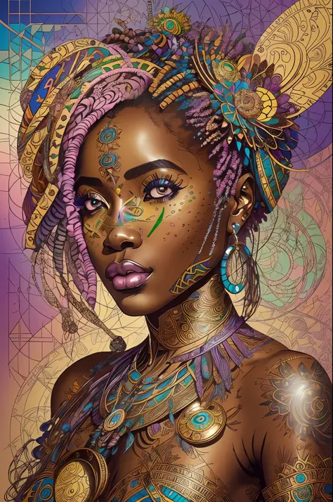 nvinkpunk, floral, steampunk (((African young-aged woman))), insanely beautiful woman, masterpiece, best quality, ((detailed fac...