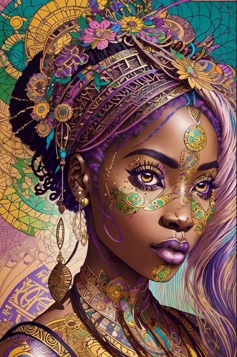 nvinkpunk, floral, steampunk (((african young-aged woman))), insanely beautiful woman, masterpiece, best quality, ((detailed fac...